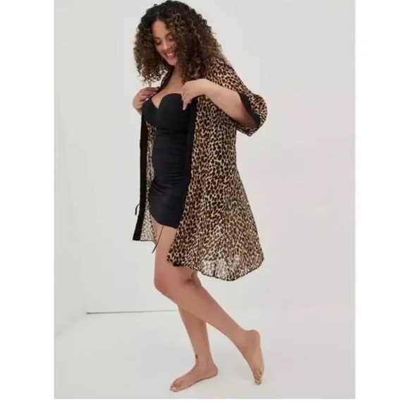 Torrid Mini Chiffon Coverup Kimono Cheetah Print Black Women’s Plus Size 4 - Picture 1 of 6